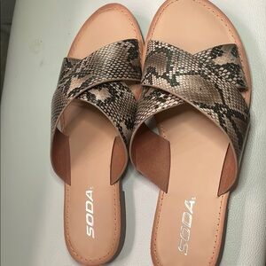 Soda Brown Snakeskin Slide Sandals